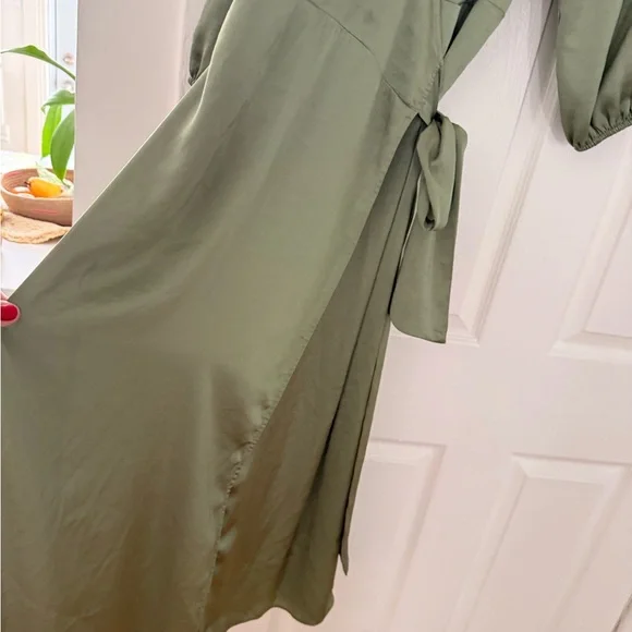 Aritzia Olive Green Wrap Midi Dress with Tie Waist - Picture 5 of 5